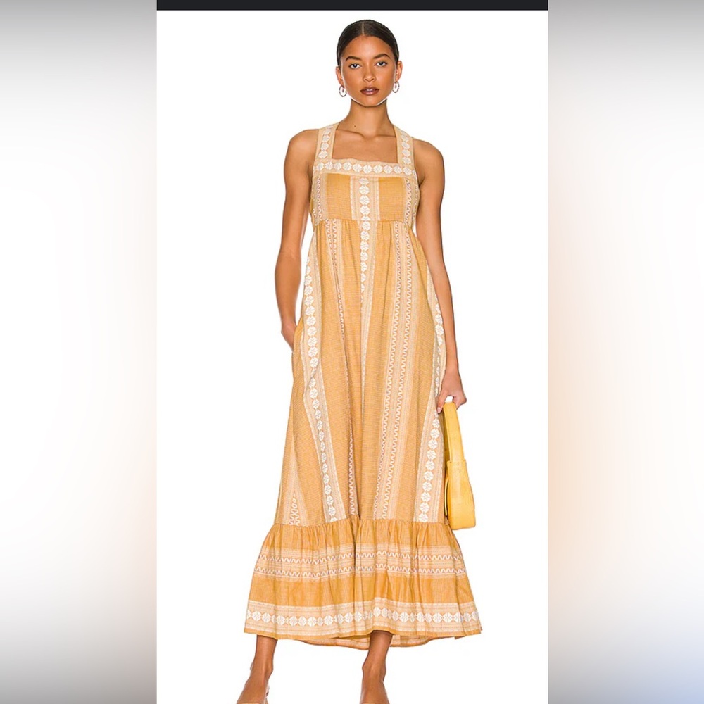 SAYLOR Golden Yellow Lace-Trim Maxi Dress